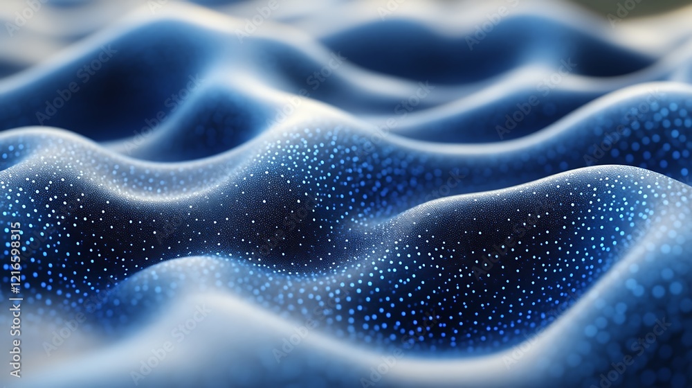 Obraz premium Abstract Blue Wavy Surface with Glowing Particles