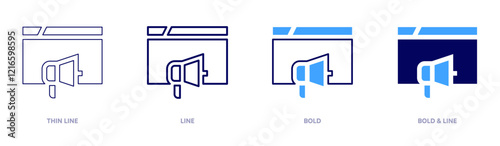 Campaigns icon in 4 different styles. Thin Line, Line, Bold, and Bold Line. Duotone style. Editable stroke