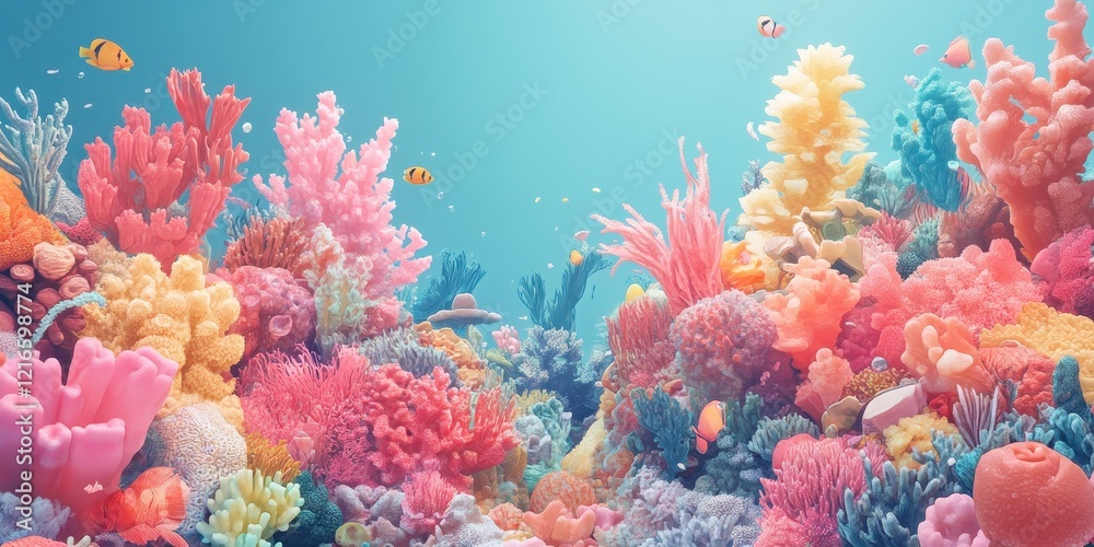 Naklejka premium Vibrant Coral Reef Ecosystem With Colorful Fish