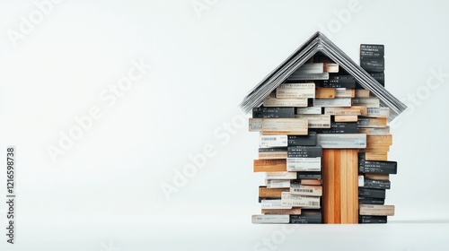 Household debt mortgage concept. A creative house model constructed from stacked books, symbolizing knowledge, creativity, and the importance of literature.
