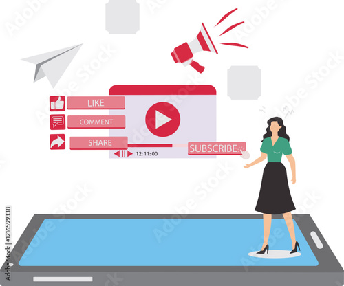 Social media specialist, content marketing strategy to increase sales or revenue, content management to reach target audiences, woman with tablet analyzing viral marketing content