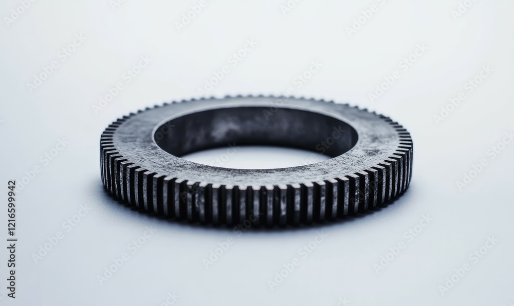 Minimalist shot of a single gear on a clean background, highlighting the simplicity and essential role of each component in industrial engineering mechanics