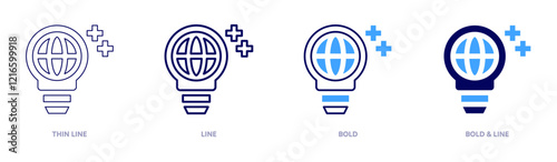 Global icon in 4 different styles. Thin Line, Line, Bold, and Bold Line. Duotone style. Editable stroke