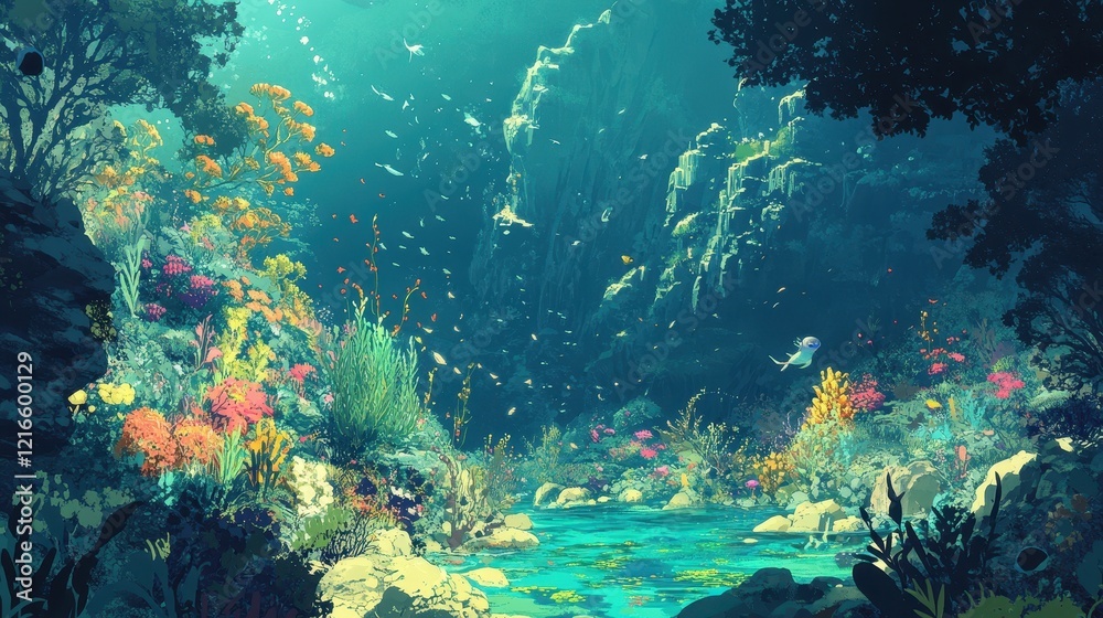 Fototapeta premium Enchanting Underwater Coral Reef Scene With Fish