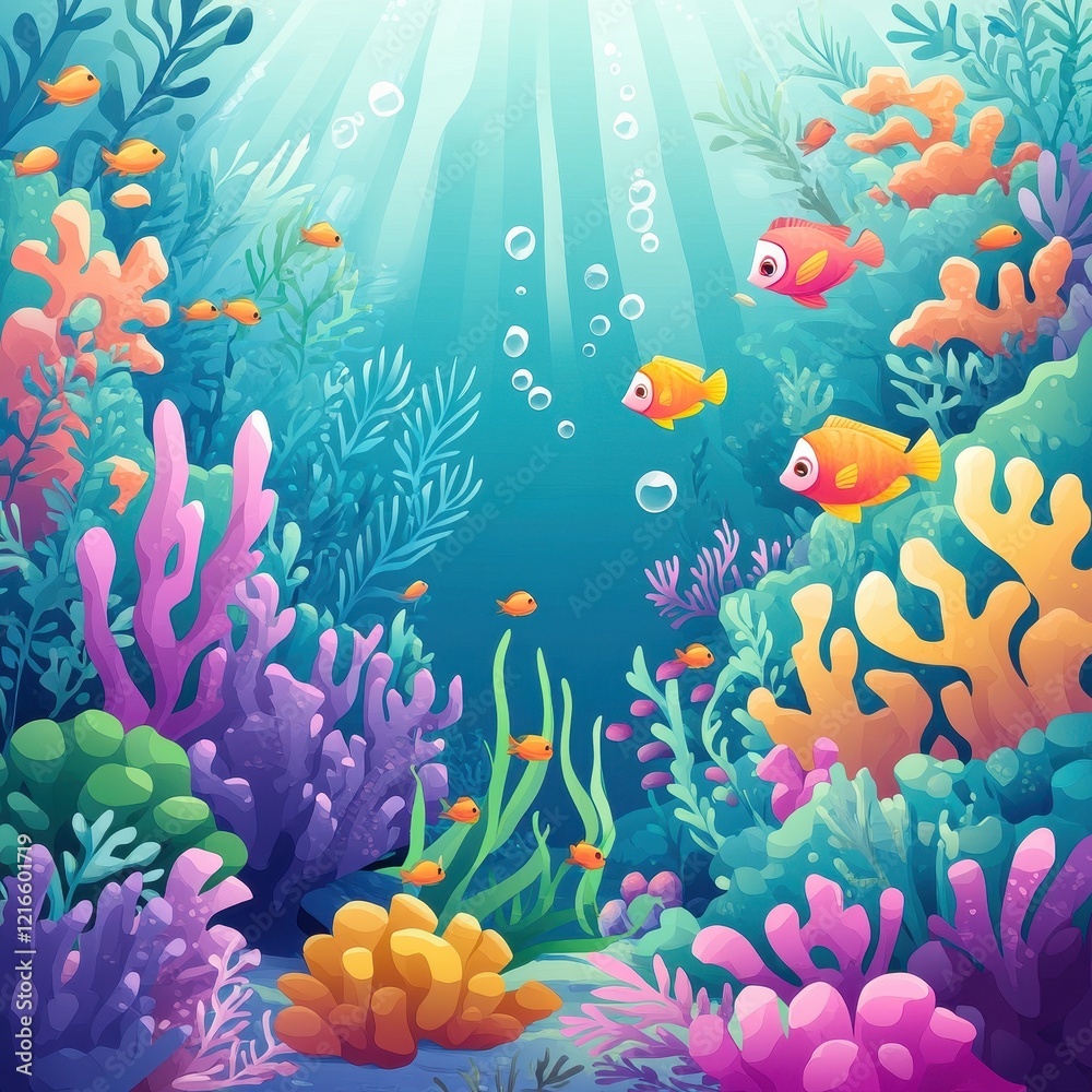 Fototapeta premium Vibrant Underwater Scene With Colorful Fish and Coral