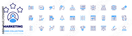 Marketing icon collection. Bold line style. Duotone colors. rating, group, content curation, content, strategy, customer satisfaction, survey, customer feedback, movie poster