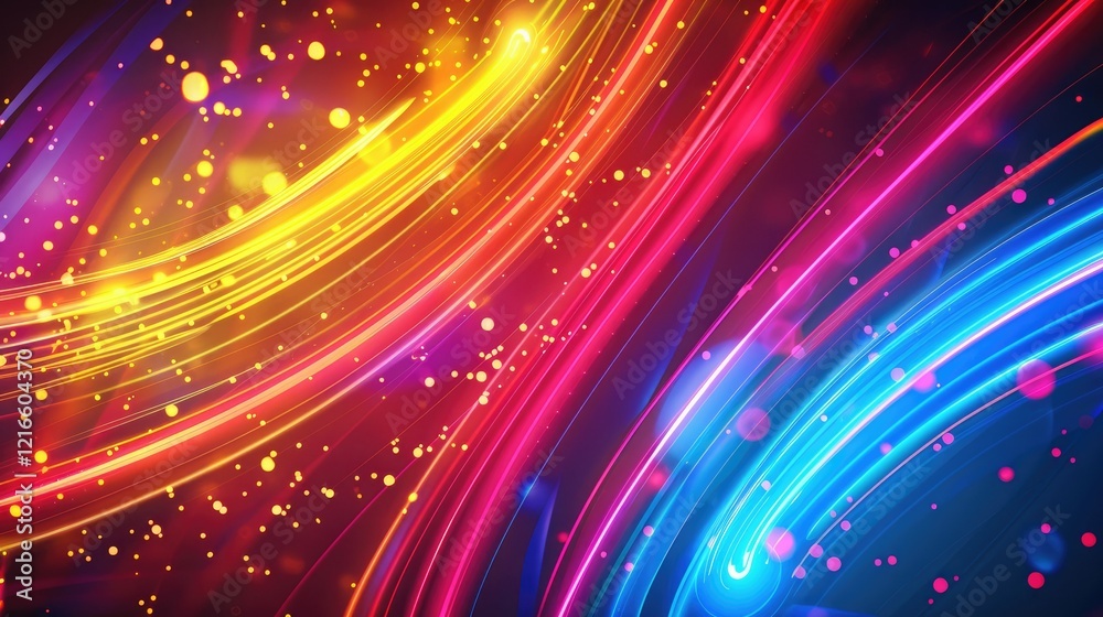 Obraz premium A vibrant abstract background with colorful light trails and glowing particles.