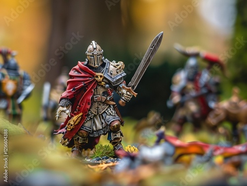 Tabletop wargaming miniature, wearing armor and holding a sword, painted  photo