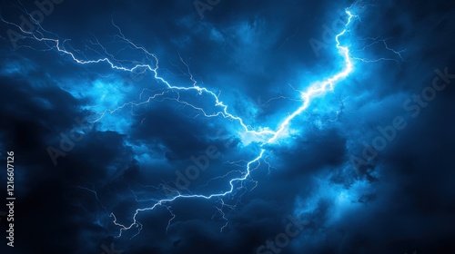 dramatic lightning storm in a dark blue sky