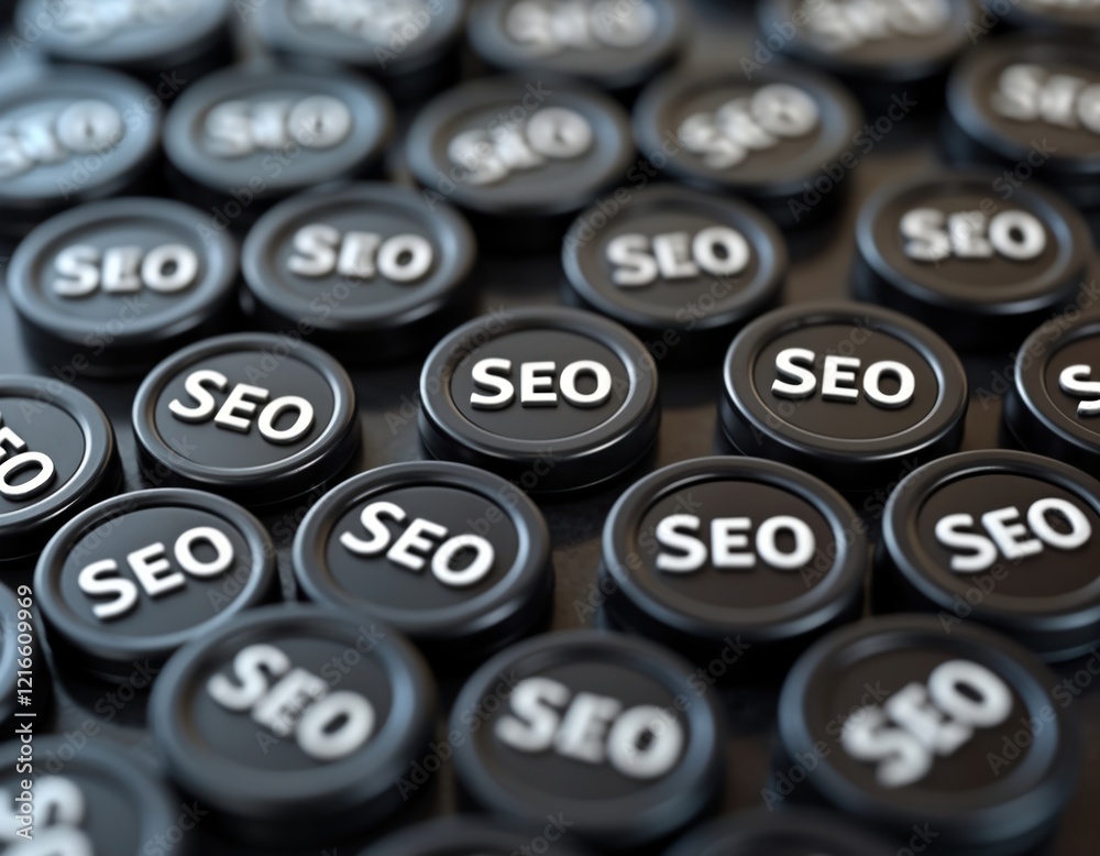 Many black round buttons with white SEO text. Modern digital marketing concept. Digital tools for search engine optimization. Background for business presentation. Tech tools like website analytic, Many black round buttons with white SEO text. Modern digital marketing concept. Digital tools for search engine optimization. Background for business presentation. Tech tools like website analytic,