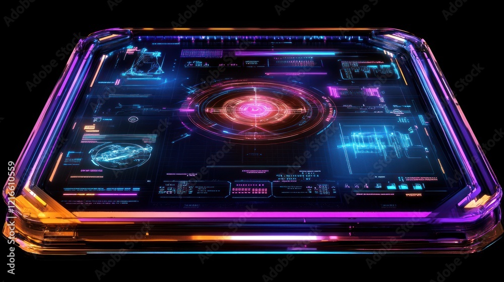 Obraz premium Futuristic Holographic Interface: A Cyberpunk-Style Digital Display