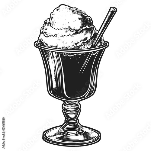 A cup of whipped cream is in black and white