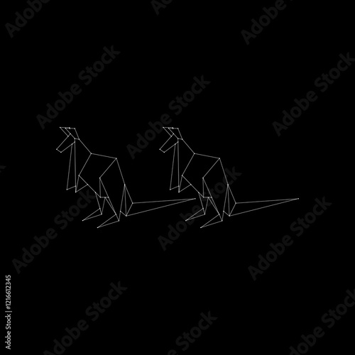  Pair Kangaroo Polygonal Lines, can use for Logo, Pictogram, Animal Figure, Website, Apps, or Graphic Design Element. Vector Illustration