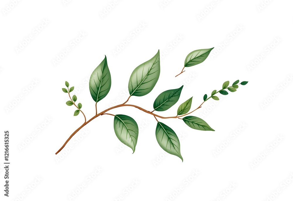 Fototapeta premium Serene Green Branch: A Botanical Illustration