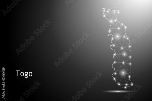 Abstract Mash Line and Point Scales on The Dark Gradient Background With Map of Togo. 3D Mesh Polygonal Network Connections. Vector illustration eps 10.	
