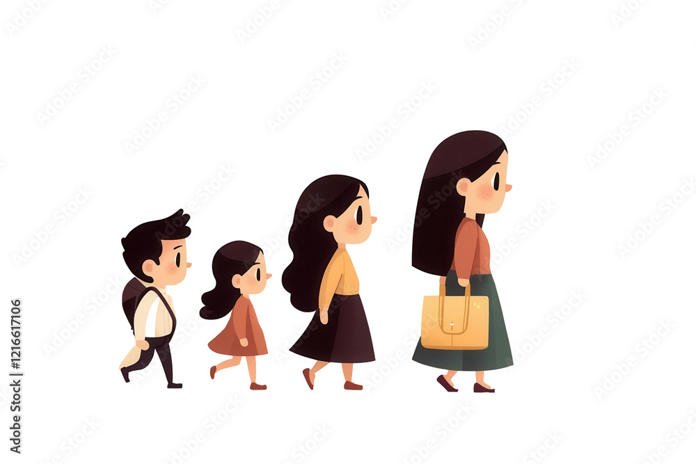 Children progressing together transparent background digital illustration playful environment side view growth concept Children progressing together transparent background digital illustration playful environment side view growth concept