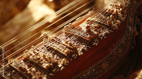 Ornate Stringed Instrument Close Up Detail Shot
