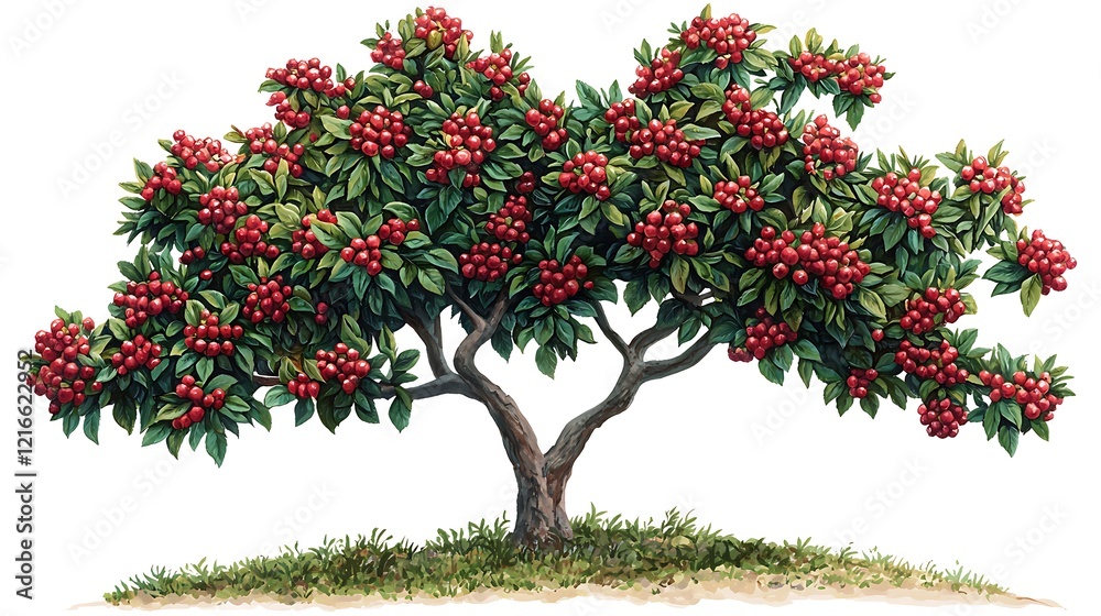 Naklejka premium Lush Red Berry Tree Isolated on White Background.