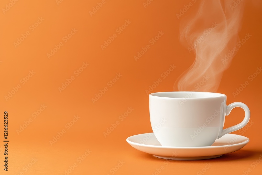 Fototapeta premium Steaming Cup of Coffee on Orange Background