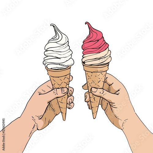 Vector image of an attractive ice cream cone clutching a hand