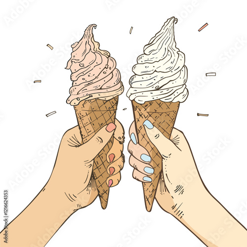 Vector image of an attractive ice cream cone clutching a hand