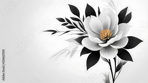 Close up of a white flowers and leaves on white background design.