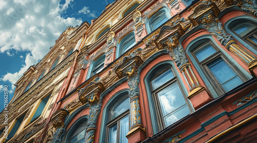 explore the intricate art nouveau architecture of ornate gilded building facade with european design and russian architectural detailing captured in stunning exterior photography photo