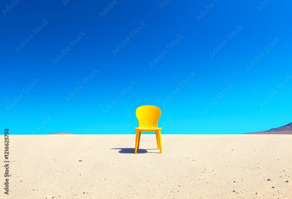 Solitary Yellow Chair: Minimalist Desert Landscape Solitary Yellow Chair: Minimalist Desert Landscape