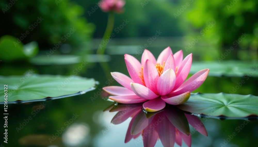 Delicate water lily petals unfolding on a still pond surface, serene atmosphere, greenery, gentle ripples Delicate water lily petals unfolding on a still pond surface, serene atmosphere, greenery, gentle ripples