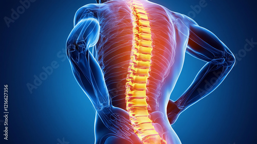 explore 3d spinal stenosis medical illustration detailing lower back pain anatomy with herniated disc and lumbar vertebrae injury in human anatomy model highlighting spinal pain management