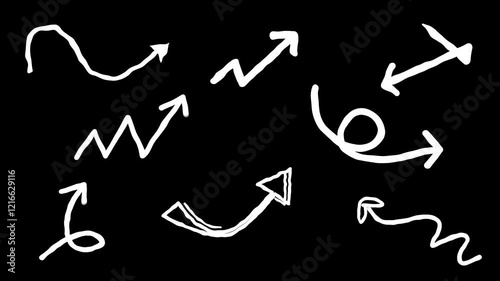Set element Direction Arrows doodle Hand drawn animated direction pointers. isolated with Alpha channel. 