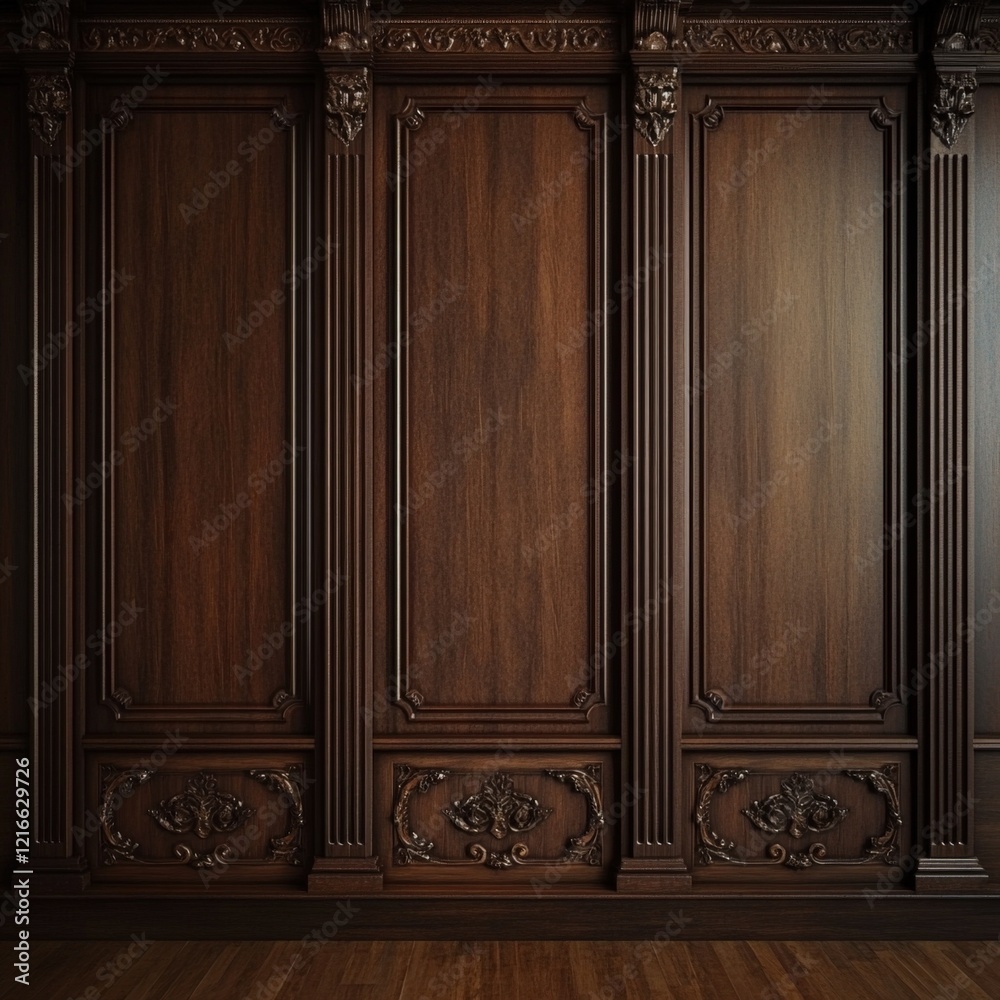 classic dark wood wall paneling with ornate details classic dark wood wall paneling with ornate details