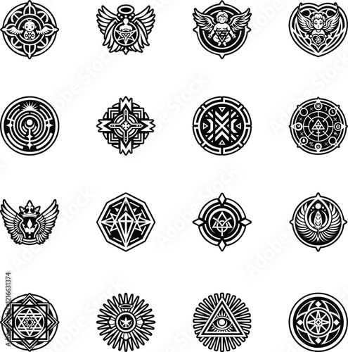 Collection of 16 Angelic Glyph Style Icons 
