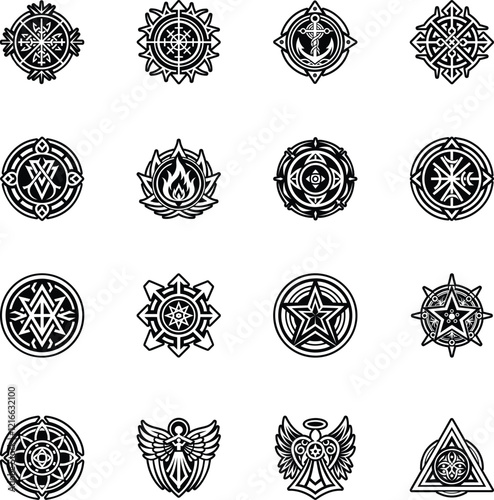 Collection of Spiritual Symbols Glyph Icons 

