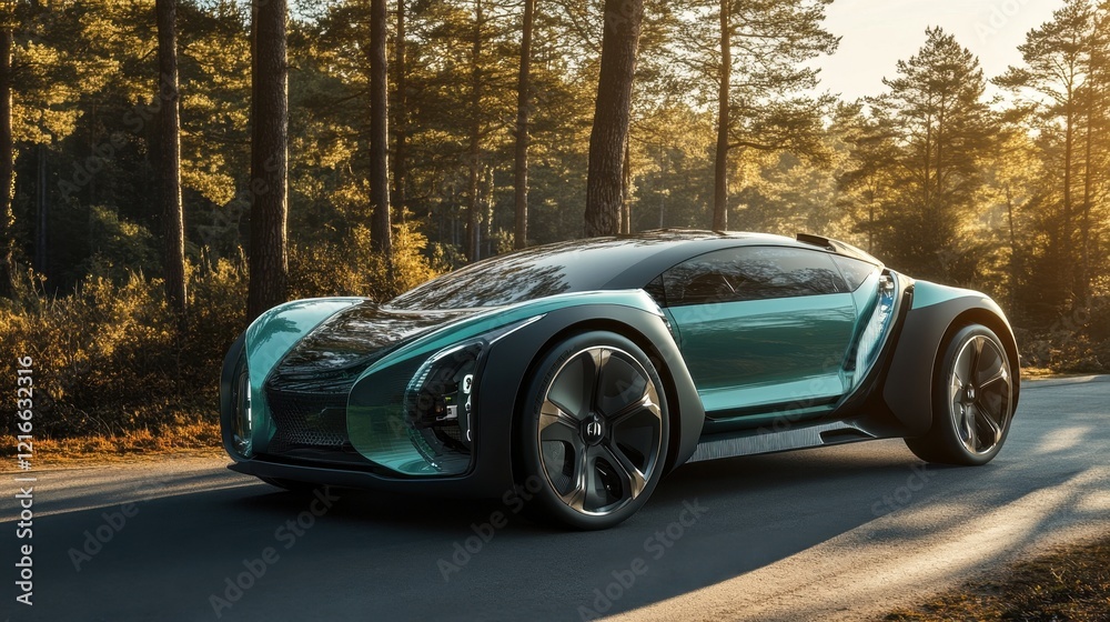 Stunning Teal Concept Car in a Forest Landscape Stunning Teal Concept Car in a Forest Landscape