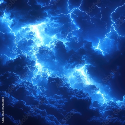 Wallpaper Mural Dramatic Nightscape with Intense Blue Lightning and Dark Clouds Torontodigital.ca