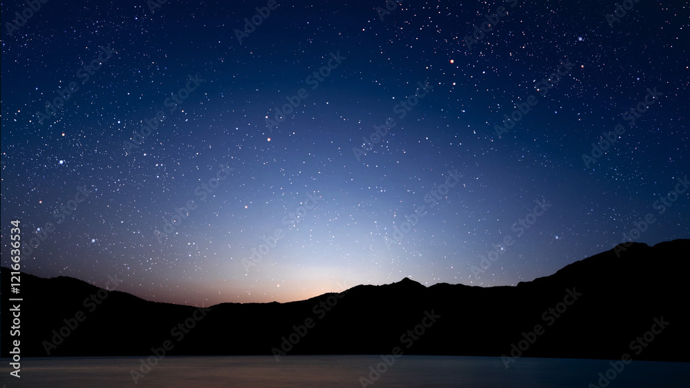 A movement of stars in the night sky with the view of mountains.. A movement of stars in the night sky with the view of mountains..
