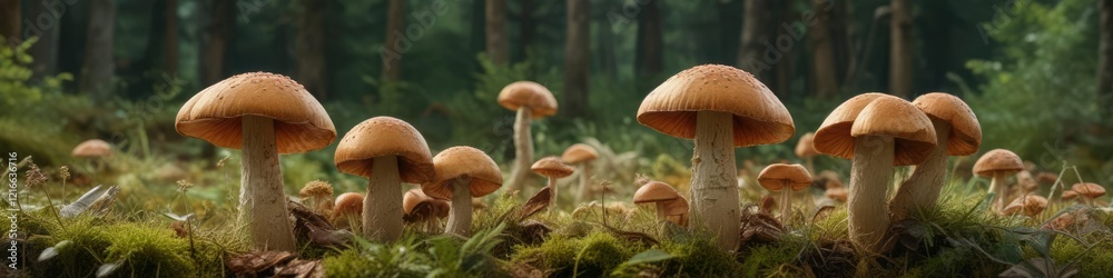 Fototapeta premium Boletus reticulatus Boletus aestivalis summer cep mycelium, fungal network, scientific study, ecosystem dynamics