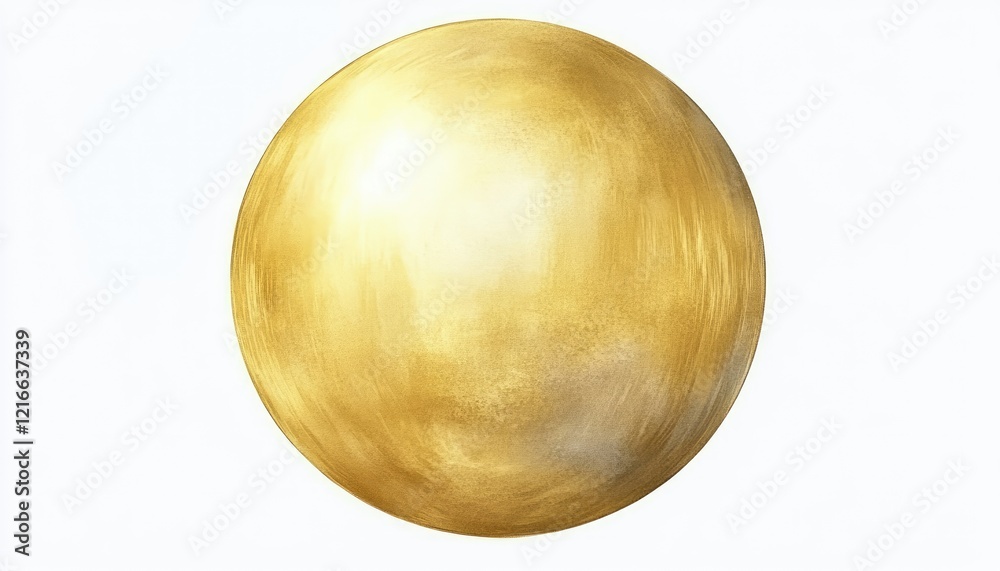 A shiny golden sphere reflecting light against a plain white background, ideal for abstract design use A shiny golden sphere reflecting light against a plain white background, ideal for abstract design use
