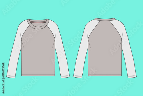 Mens raglan long sleeve t-shirt flat sketch