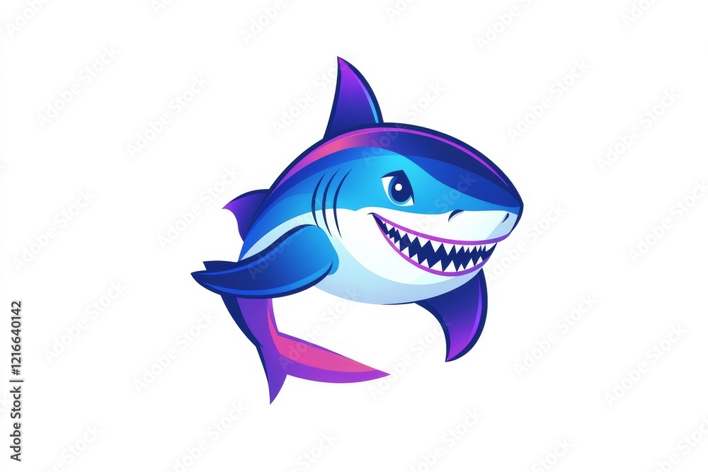Bright and colorful shark illustration representing ocean life and playful marine design Bright and colorful shark illustration representing ocean life and playful marine design