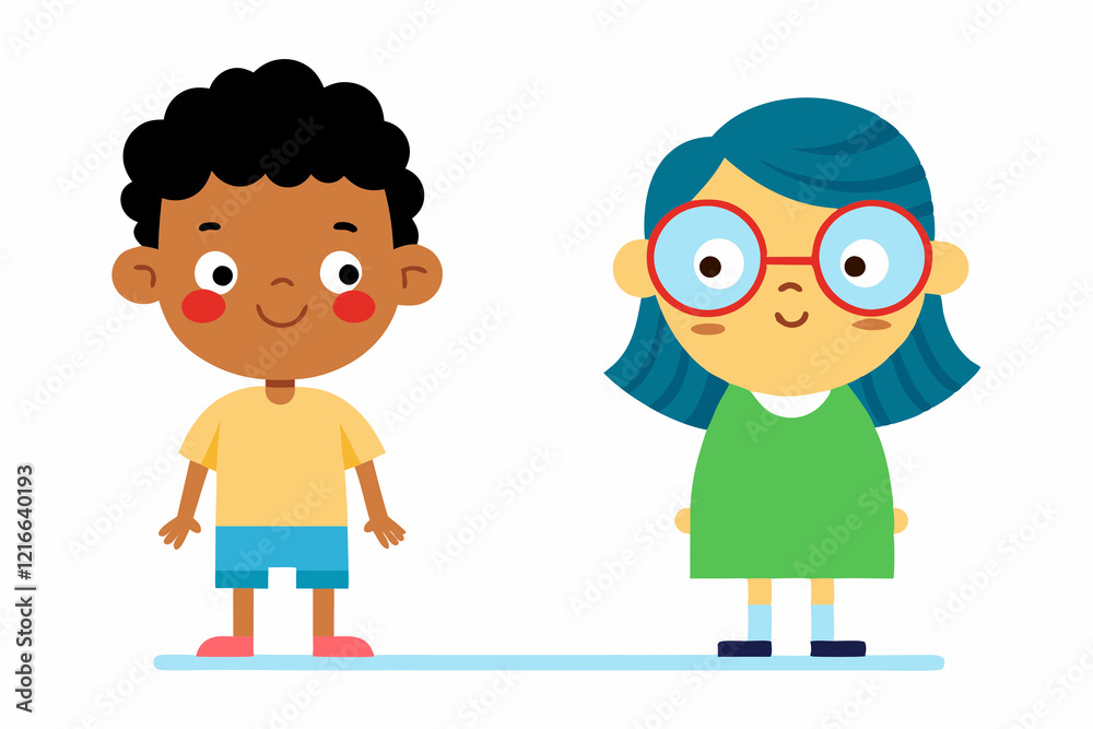 Wonderful cute kids,children. Black guy and white girl with glasses Wonderful cute kids,children. Black guy and white girl with glasses