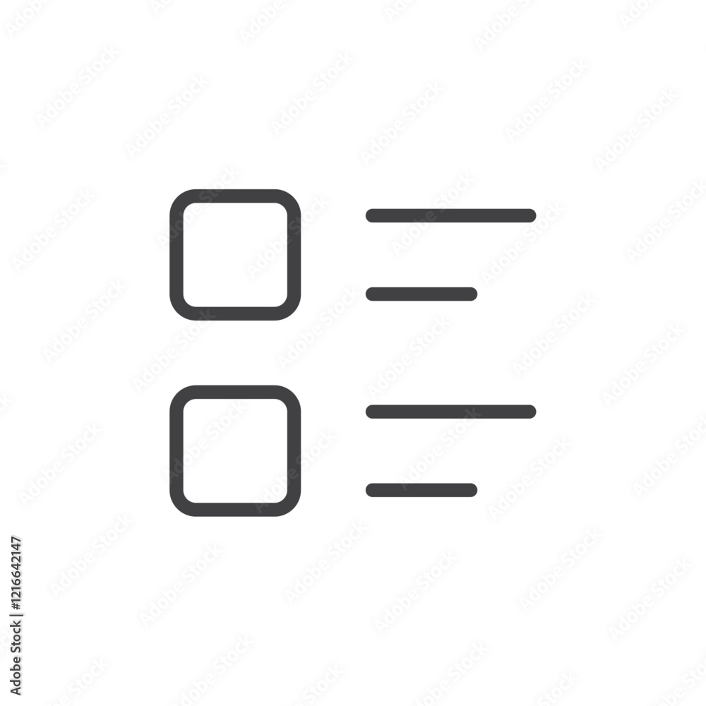 Line icon representing a list or detailed view of information, used for settings or preferences. Line icon representing a list or detailed view of information, used for settings or preferences.