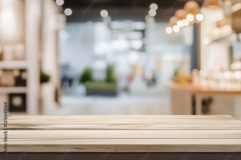 Empty wooden table in blurred cafe interior Empty wooden table in blurred cafe interior