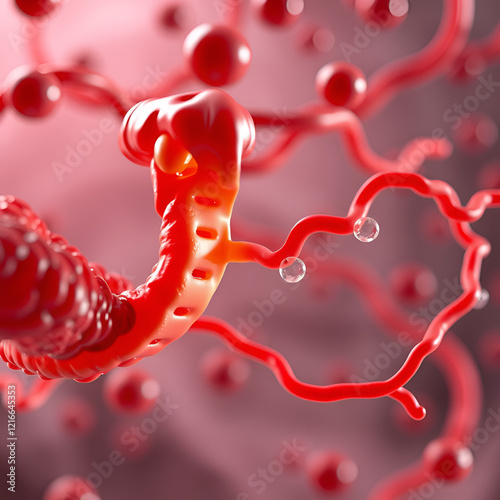 Batroxobin a snake venom enzyme (hemotoxin) in the human blood flow - 3d illustration closeup view photo