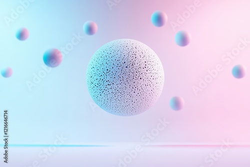 Floating airborne smooth concept. Abstract spheres in soft pastel colors, floating against a gradient background, creating a modern, digital aesthetic.