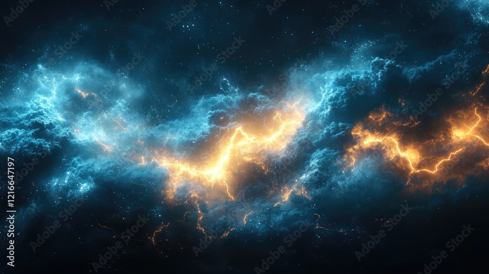 Fototapeta premium Abstract Cosmic Nebula: Swirling Blue and Orange Energy