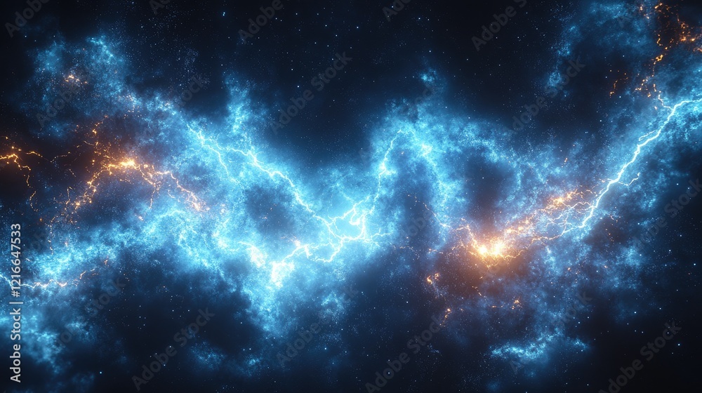 Naklejka premium Abstract Cosmic Nebula with Swirling Blue and Orange Energy