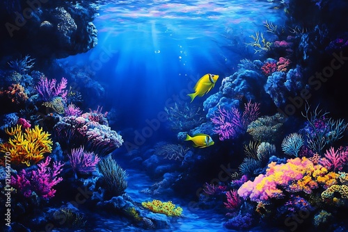 Fototapeta Naklejka Na Ścianę i Meble -  Underwater Coral Reef with Glowing Marine Life