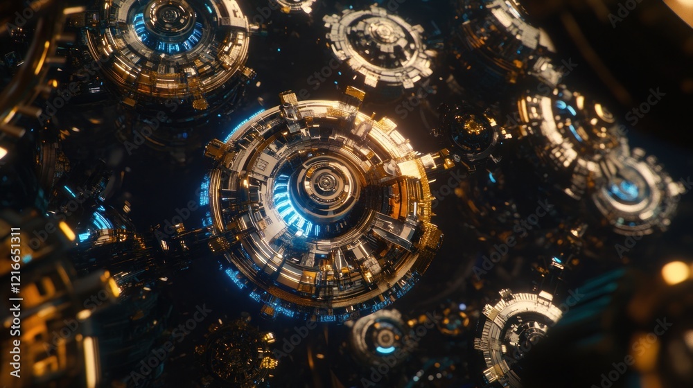 Abstract Golden and Blue Futuristic Machine